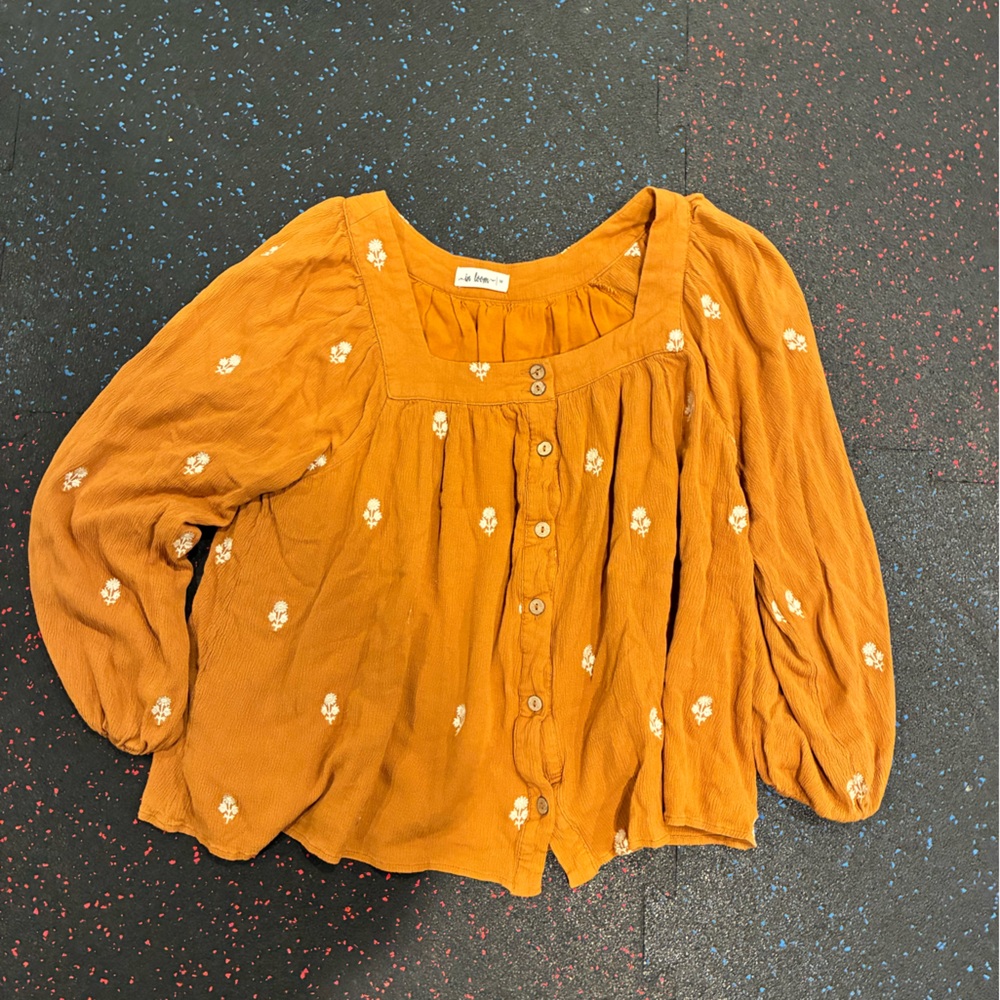 Rusty Orange blouse with flowers medium
